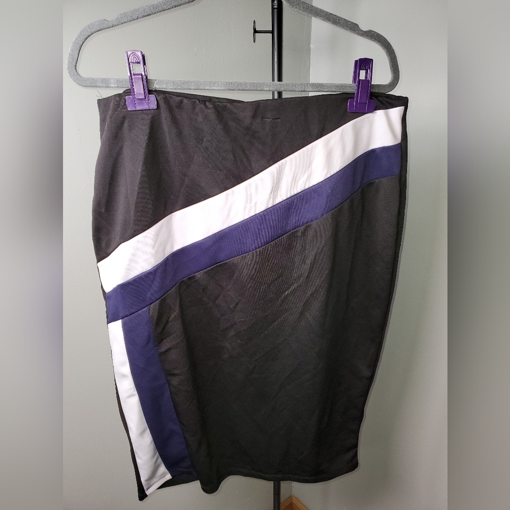 Fashion to Figure Plus Size Black Skirt with White and Blue Stripes